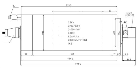 HQD GDZ-23 2,2 KW Vier Lager Wasser GeküHlter Spindel Motor 80mm ER20 4 Lager 235mm CNC-Spindel 2,2 KW